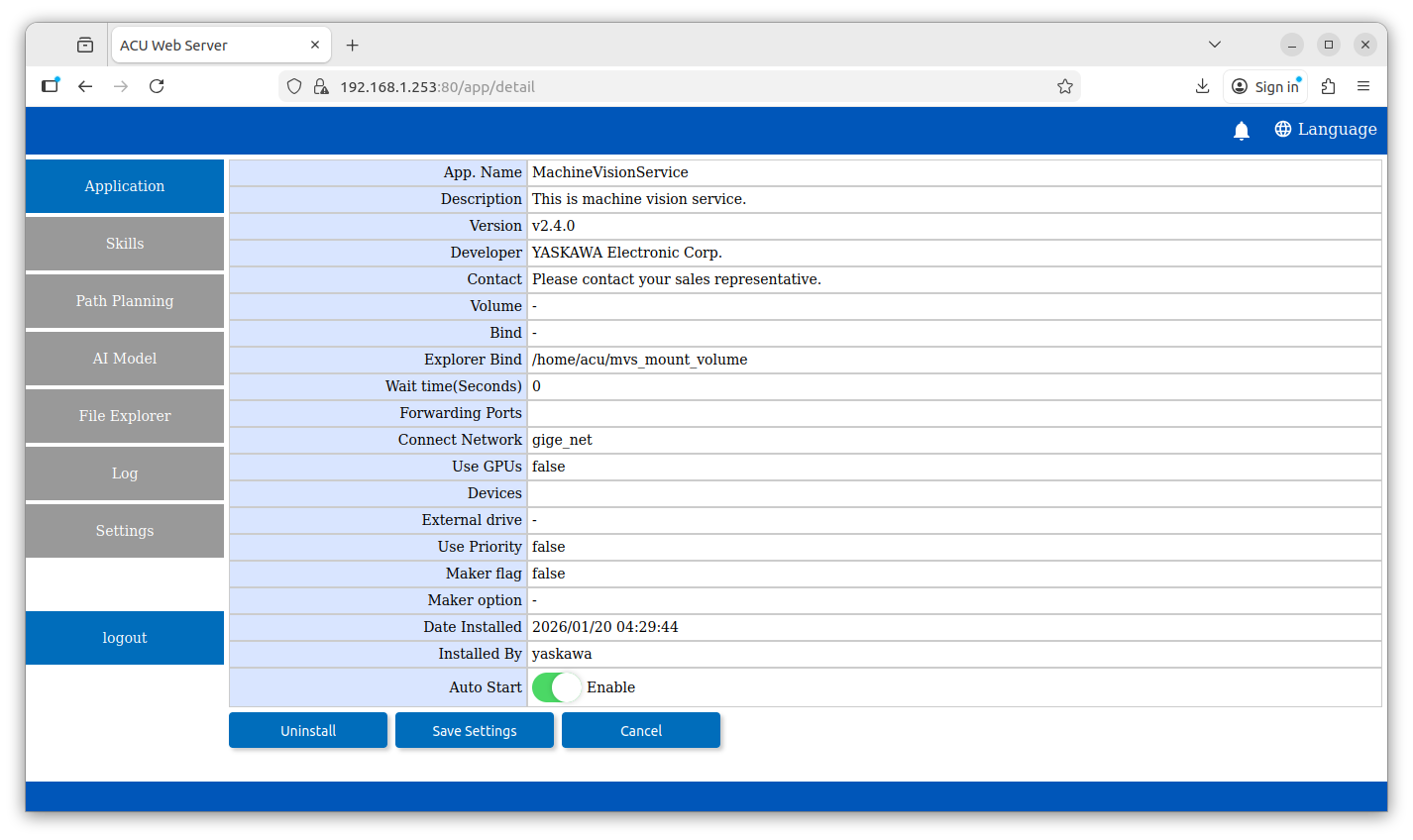 Application Detail and Configuration View