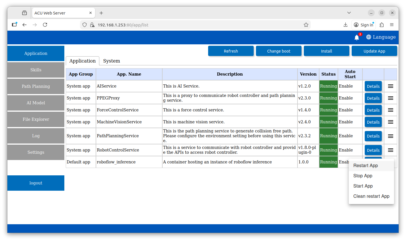 Application Context Menu