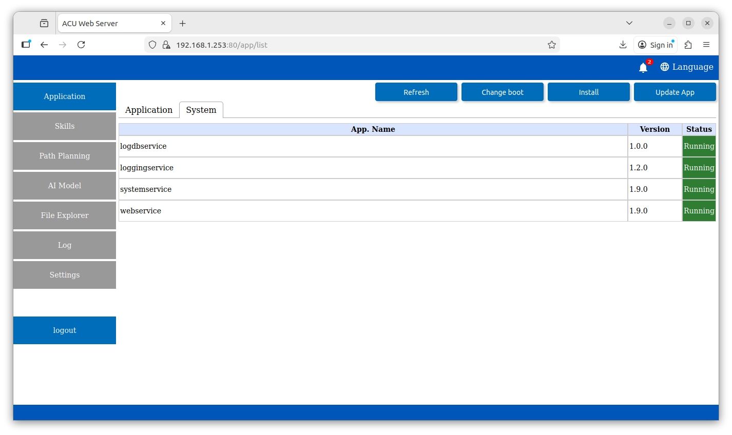 System Services Tab