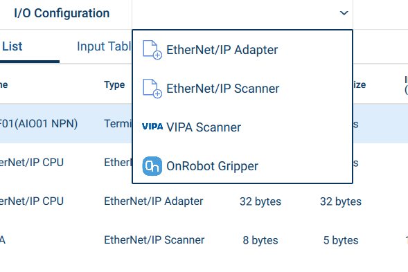 EtherNet/IP Preset Selection